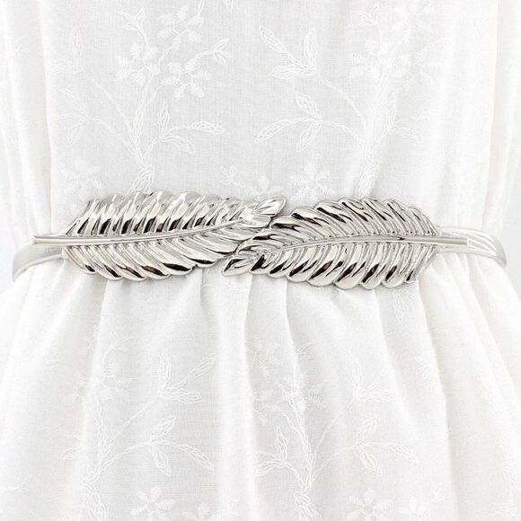 🍃 Leaf Buckle Stretchy Elastic Gold/Silver Metal Dress Belt SIZE XS – XXL NEW - Picture 2 of 16